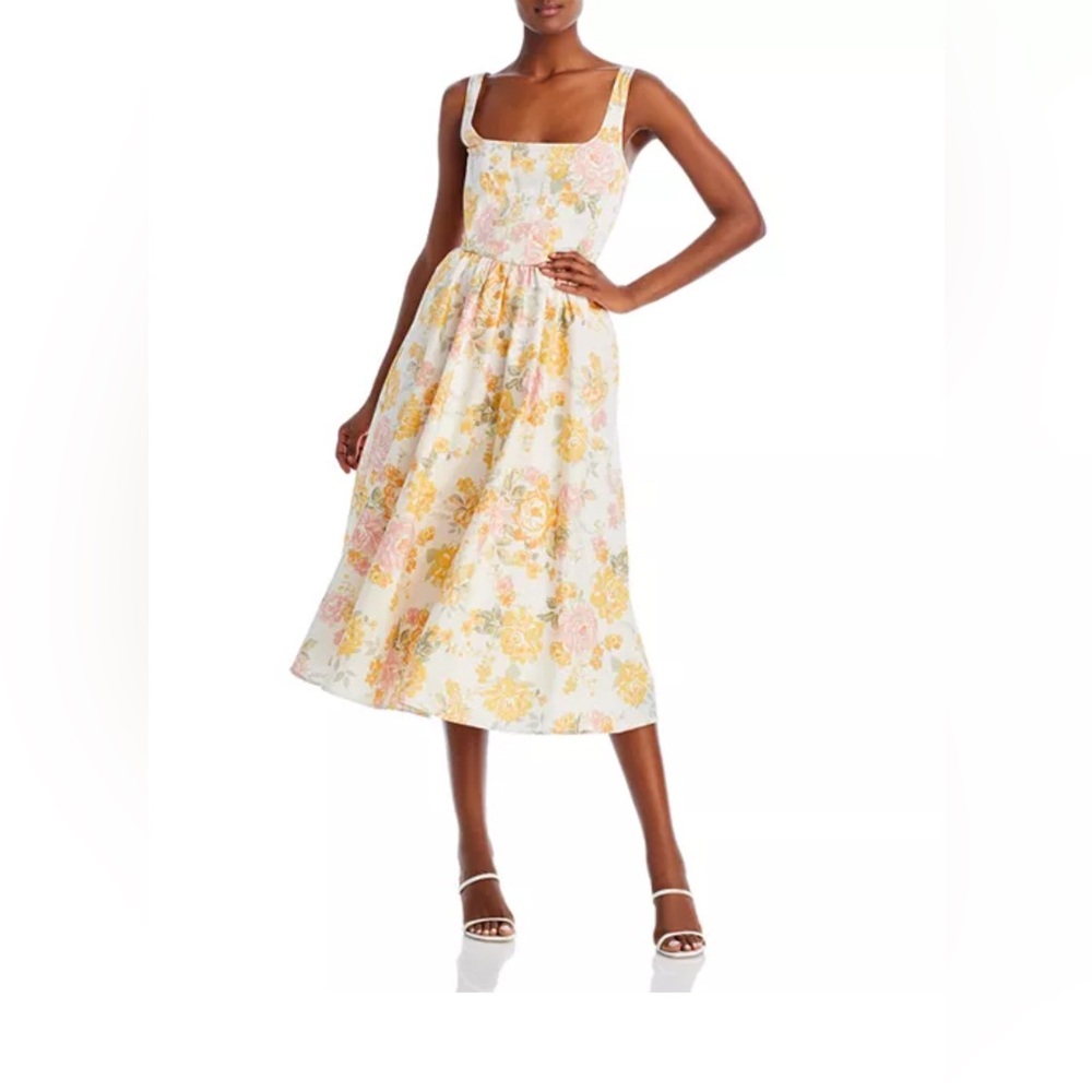 WAYF Corset Midi Dress in Pink and Yellow